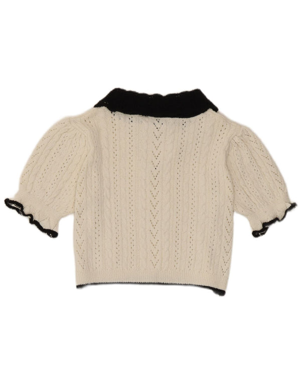 Zara Womens Crop Knit Bluse Top UK 10 Small White Colourblock
