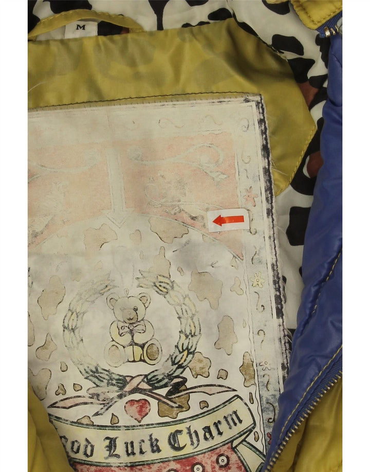 Vintage Dame Oversized Grafisk Quiltet Jakke UK 14 Medium Gul