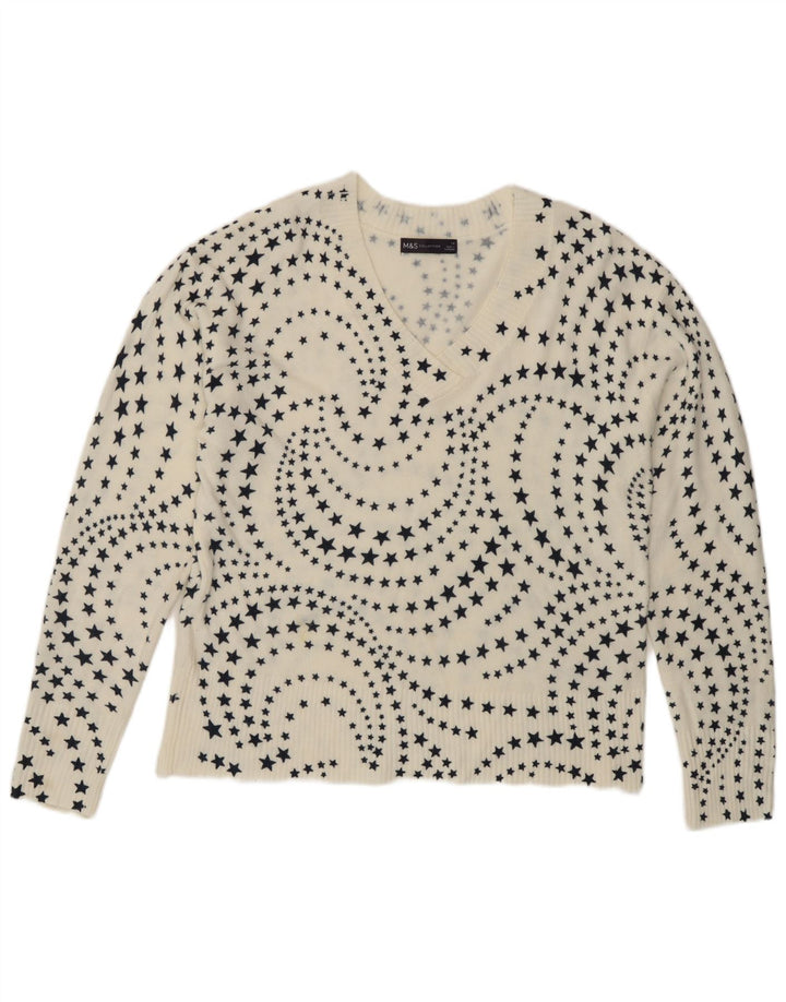 Marks & Spencer Dame V-hals sweater UK 14 Large White