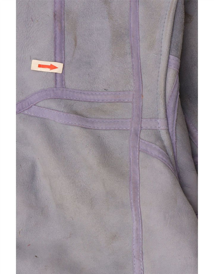 Vintage Dame Hætte Shearling Jacket UK 16 Large Purple Patchwork
