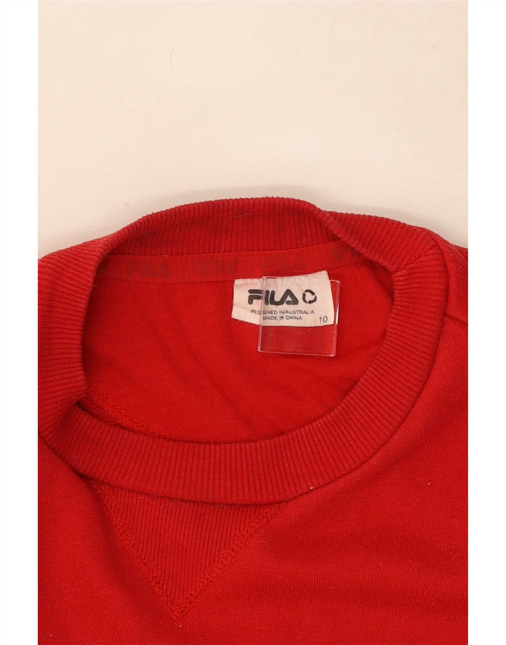 Fila Dame Grafisk Sweatshirt Jumper UK 10 Lille Rød Bomuld