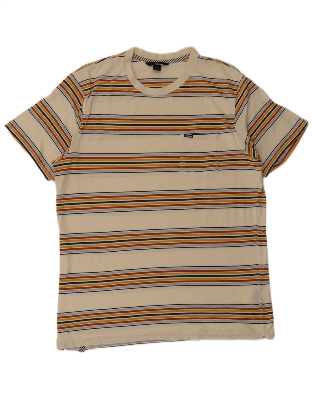 Volcom Herre T-Shirt Top Stor Beige Stribet Bomuld