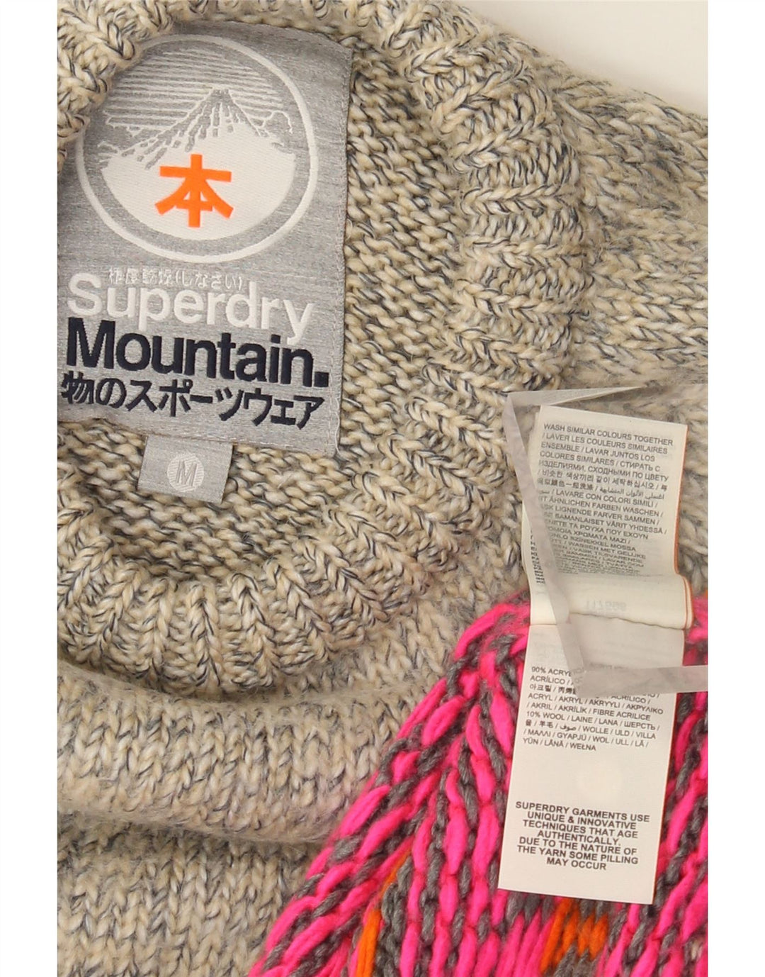 Superdry sweater med rund hals til kvinder UK 14 Medium Grey Fair Isle