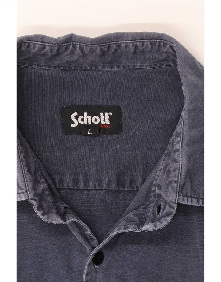 Schott Herreskjorte Large Blue Cotton