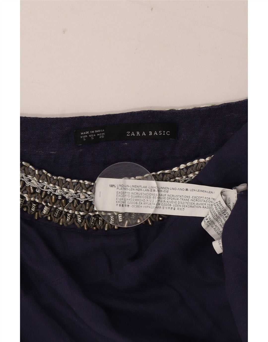 Zara Dame Ærmeløs Oversized Bluse Top UK 10 Small Navy Blue Linen