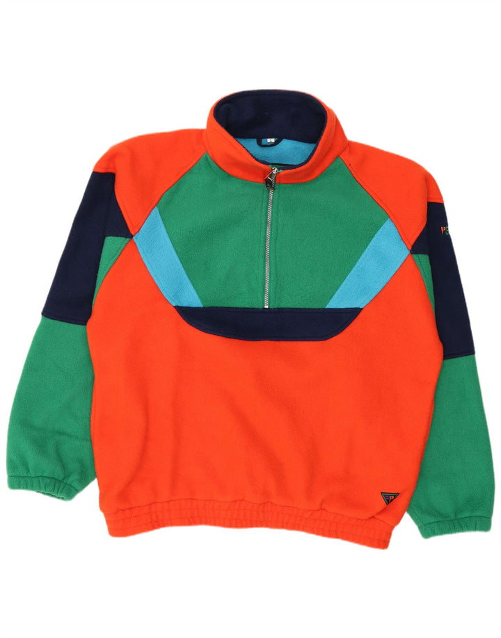 Vintage herre lynlås hals fleece jumper stor flerfarvet farveblok