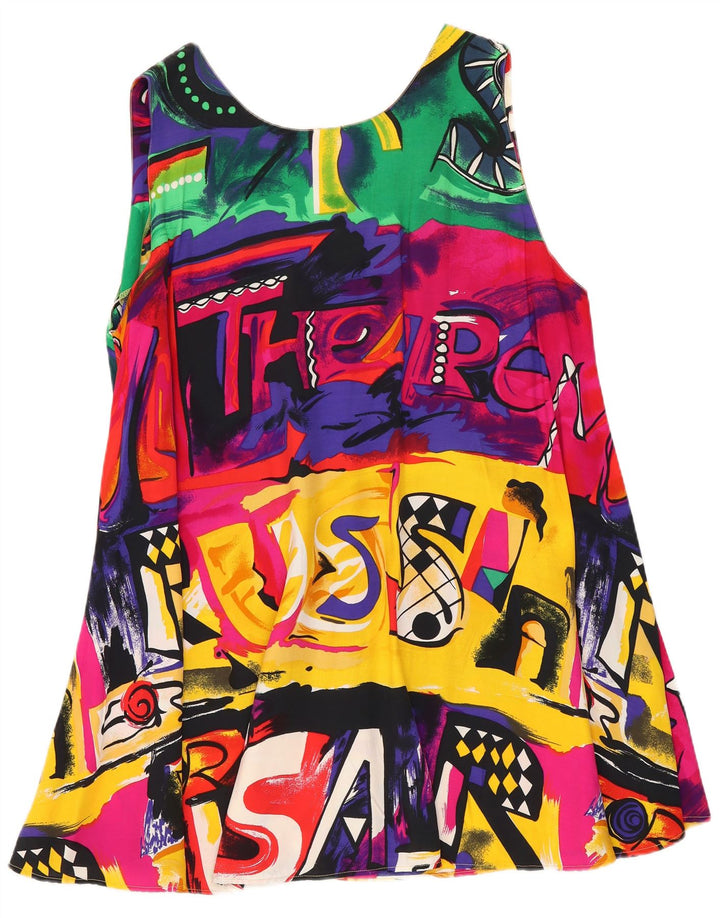 Vintage Dame Longline Loose Fit Bluse Top UK 14 Medium Multicolored