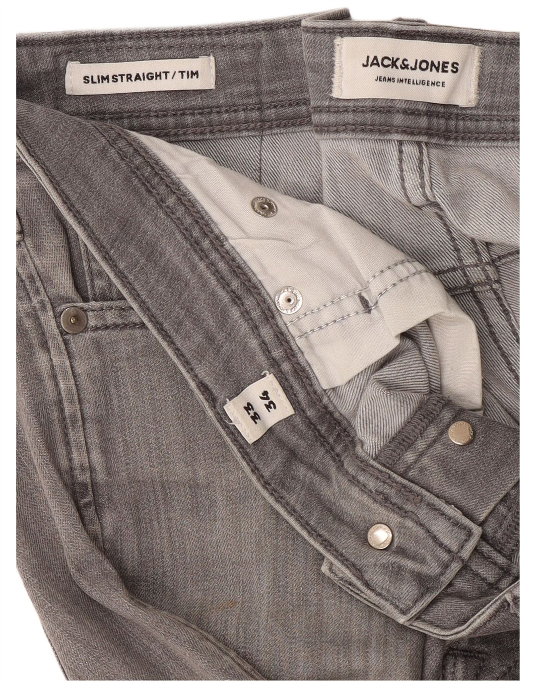JACK & JONES Herre Tim Slim Straight Jeans W33 L34 Grå Bomuld