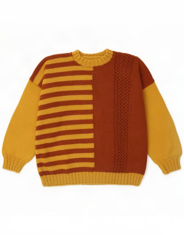 Vintage Womens Crew Neck Jumper Sweater UK 16 Large Yellow Colourblock