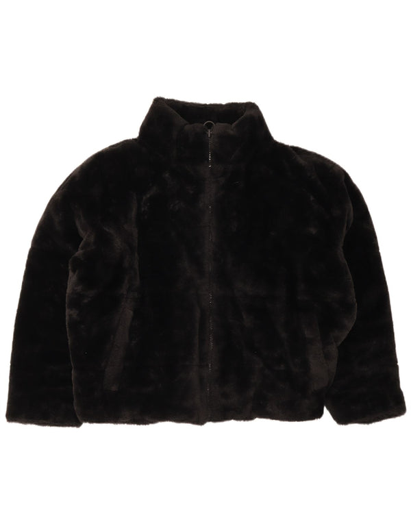 Zara Womens Faux Fur Jacket UK 16 Large Black Polyester