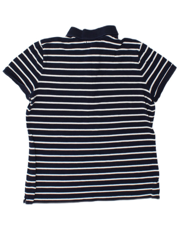 RALPH LAUREN Dame polo shirt UK 16 Stor marineblå stribet bomuld