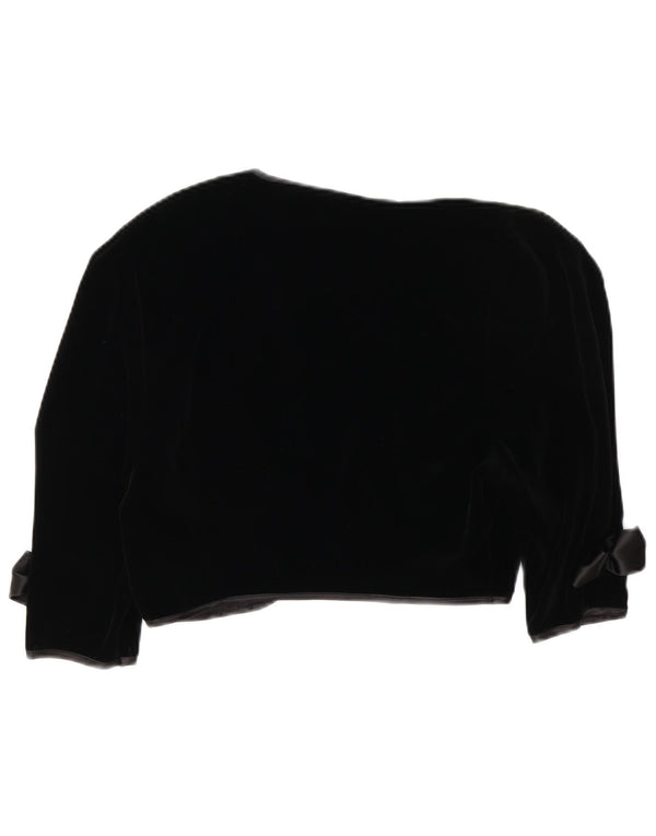 Vintage Kvinder Velvet Bolero Jacket UK 10 Small Black Bomuld