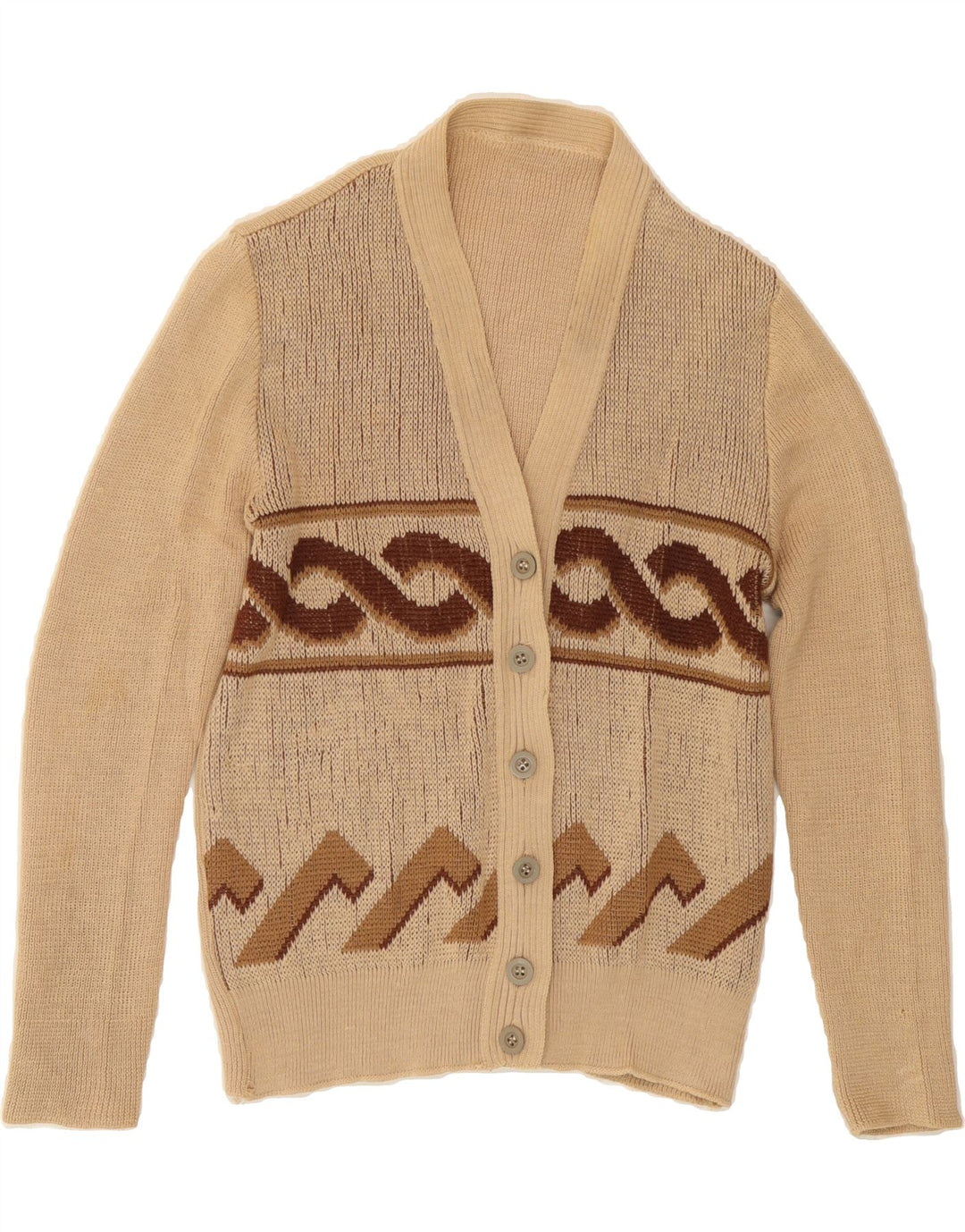 VINTAGE Womens Cardigan Sweater UK 12 Medium Beige Striped Vintage Vintage and Second-Hand Vintage from Messina Hembry 