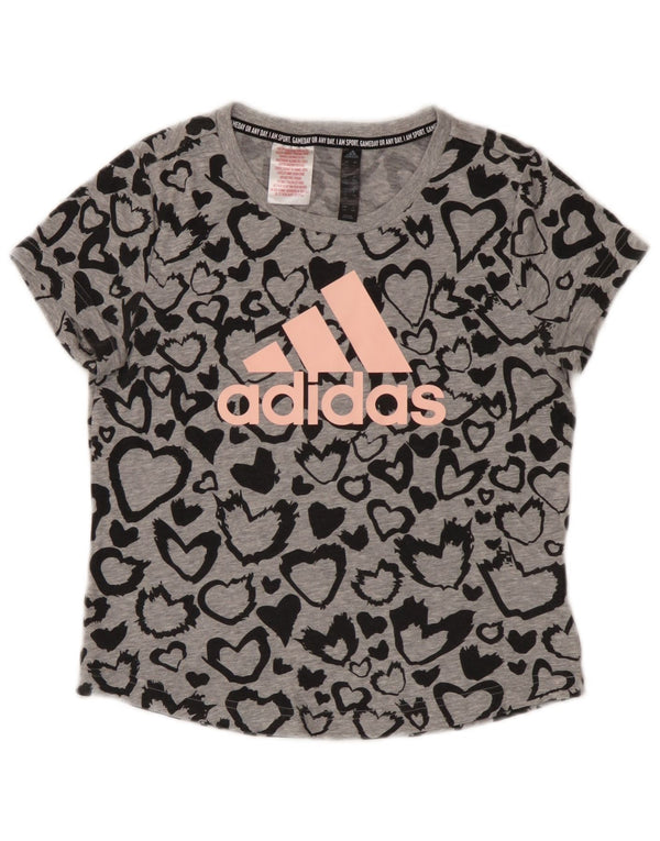 Adidas piger grafisk t-shirt top 13-14 år grå polyester hjerte