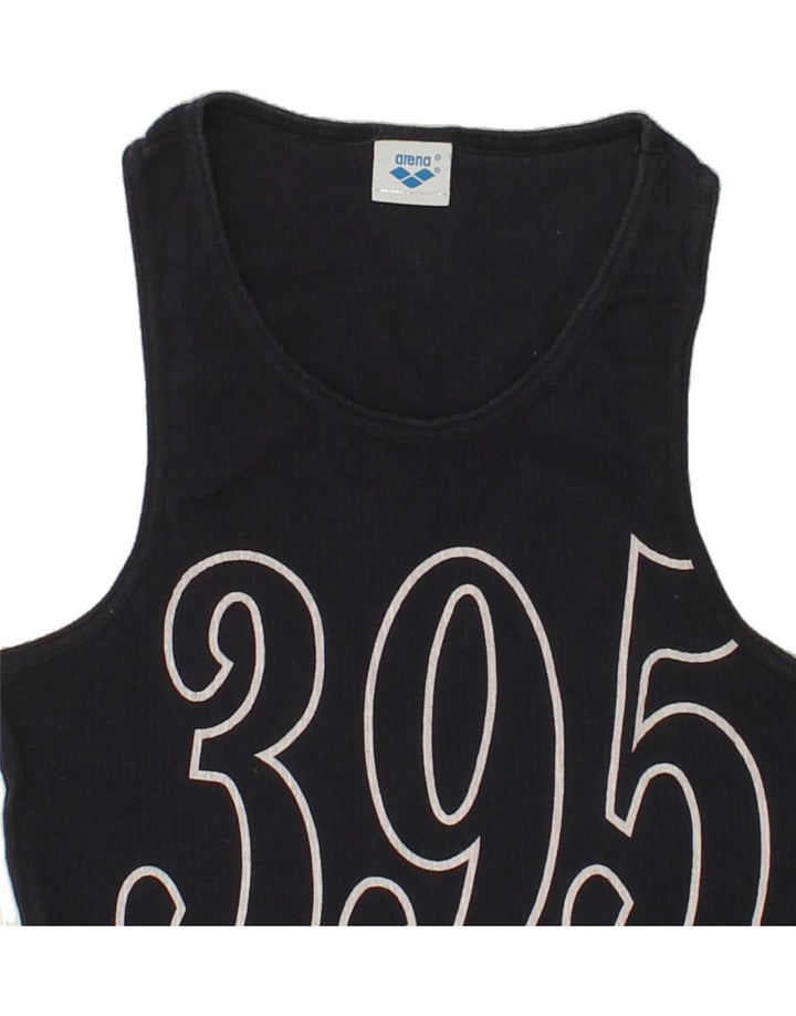ARENA Womens Graphic Vest Top UK 12 Medium Navy Blue Cotton Vintage Arena and Second-Hand Arena from Messina Hembry 