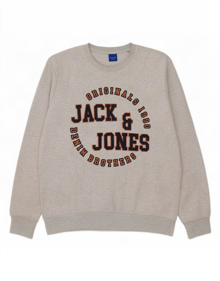 Jack & Jones Herre grafisk sweatshirt XL Grå Flecked Bomuld