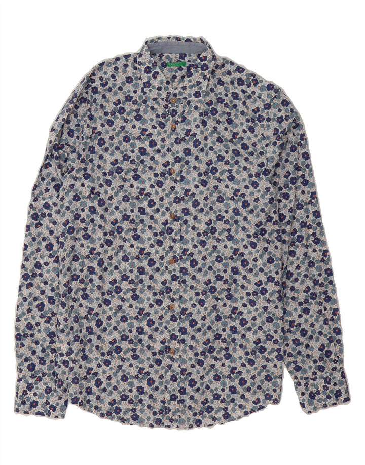 BENETTON Mens Shirt Large Blue Floral Cotton Vintage Benetton and Second-Hand Benetton from Messina Hembry 