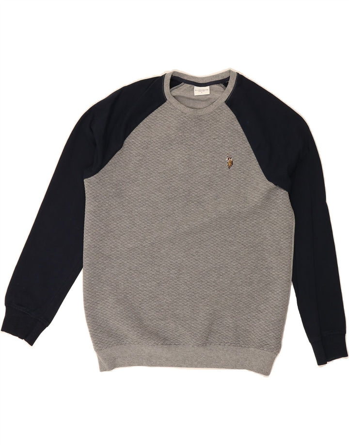 U.S. POLO ASSN. Mens Sweatshirt Jumper Large Grey Colourblock Polyester Vintage U.S. Polo Assn. and Second-Hand U.S. Polo Assn. from Messina Hembry 