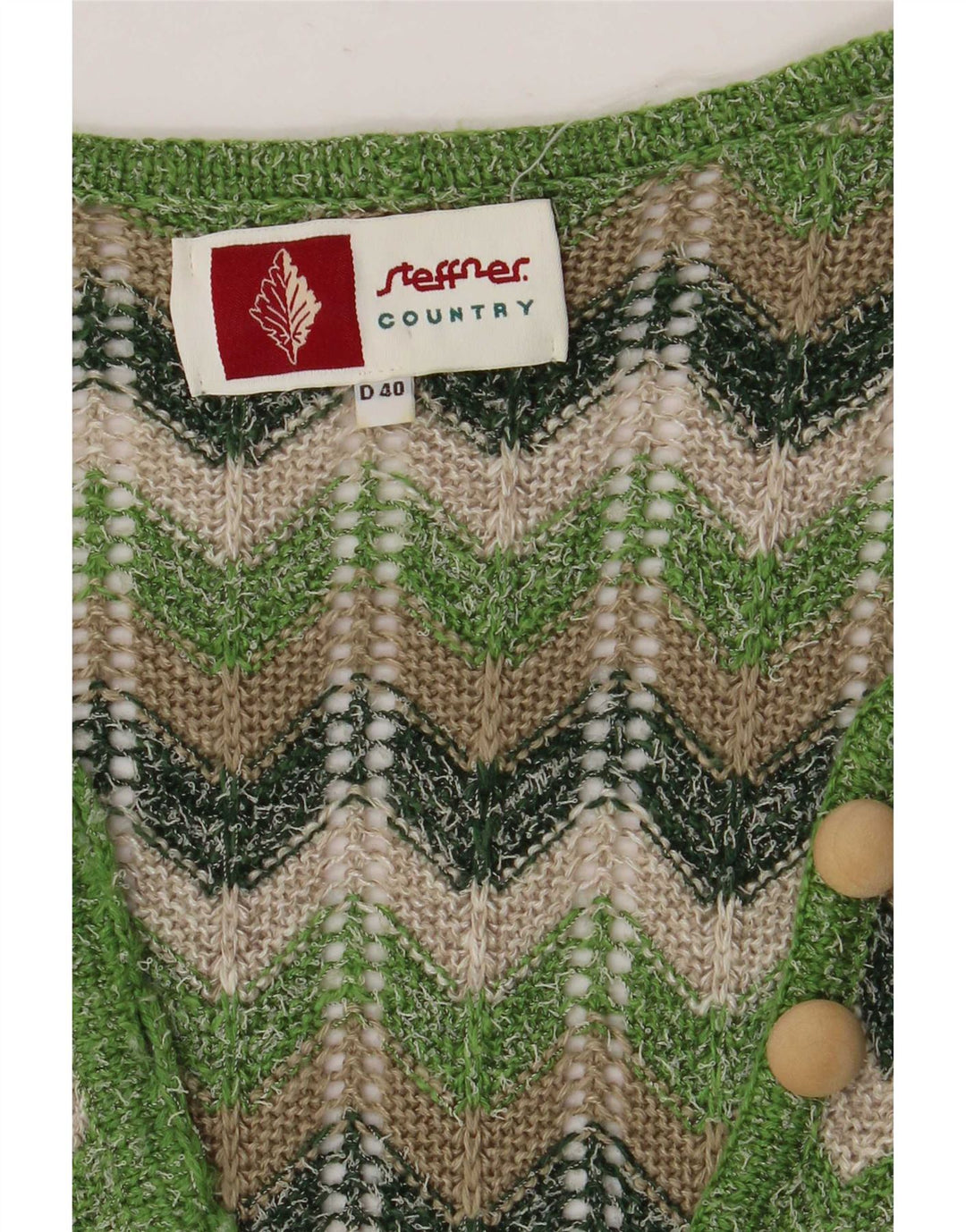Steffner Womens Crop Cardigan Sweater EU 40 Medium Green Chevron