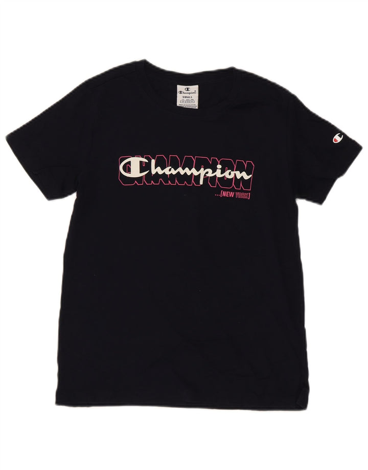CHAMPION Womens Graphic T-Shirt Top UK 10 Small Navy Blue