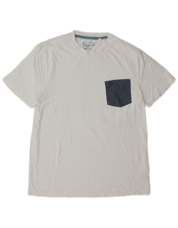 PENGUIN Herre T-Shirt Top Stor hvid plettet bomuld