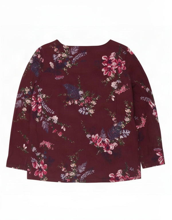 Joules Dame Top Langærmet UK 20 2XL Bourgogne Blomster Bomuld