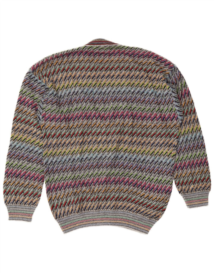 Vintage herre cardigan sweater IT 50 Medium Flerfarvet Chevron Bomuld