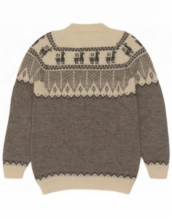 Vintage sweater med rund hals til mænd Medium Grey Fair Isle