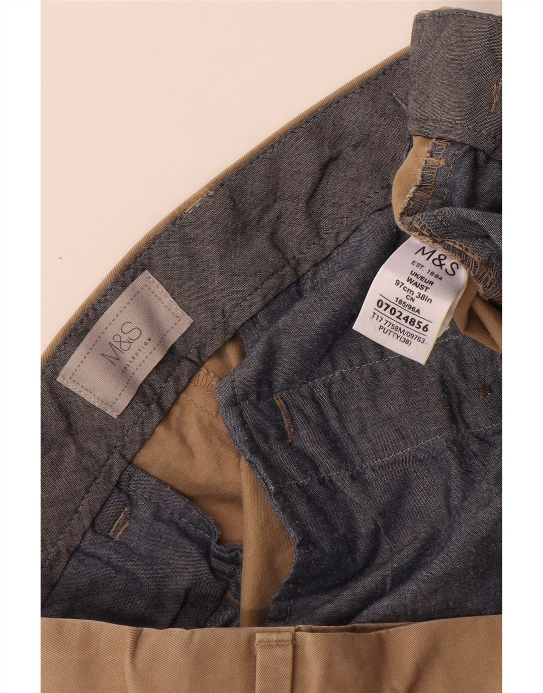 MARKS & SPENCER Chino Shorts til mænd W38 XL Beige Bomuld