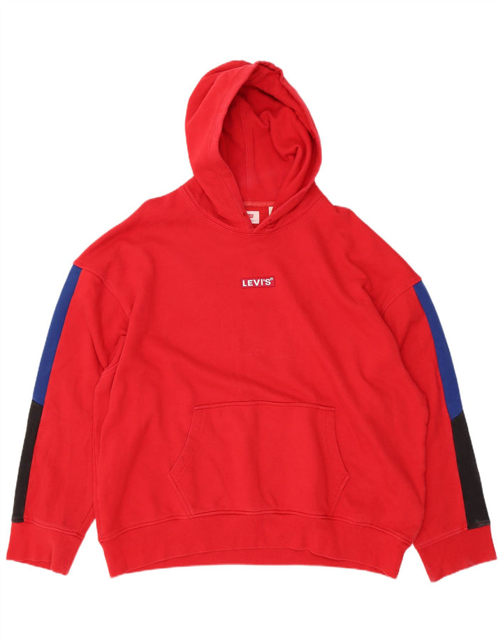 LEVI'S Mens Hoodie Jumper 2XL Red Colourblock Cotton