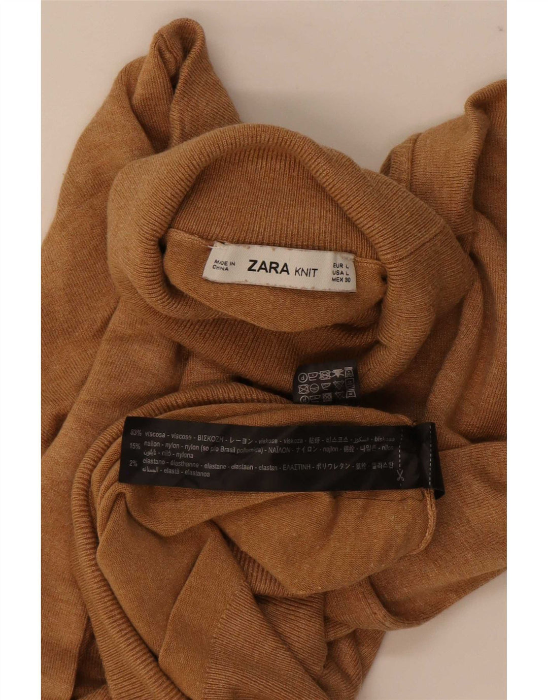 Zara Dame Roll Neck Jumper Sweater UK 14 Stor Beige Viscose