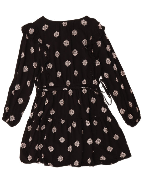 Marks & Spencer Dame Langærmet A-Line Kjole UK 12 Medium Black Floral