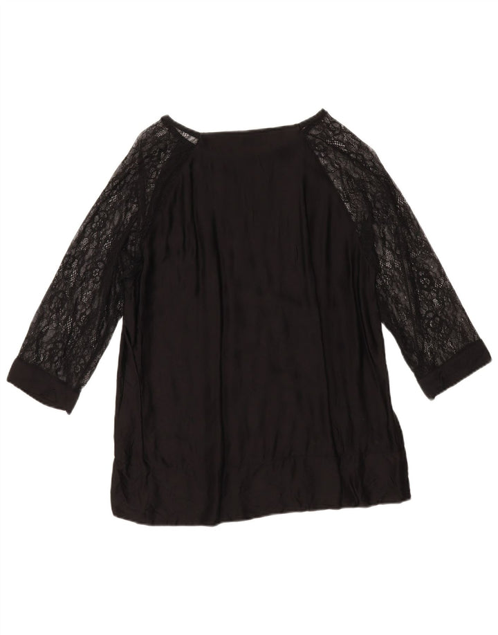 Zara Dame Top 3/4 ærmer UK 16 Large Black Viscose