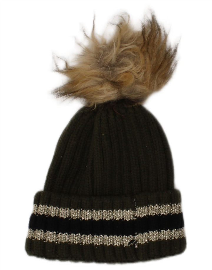 Superdry Damestrik Bobble Hat One Size Khaki stribet vinter
