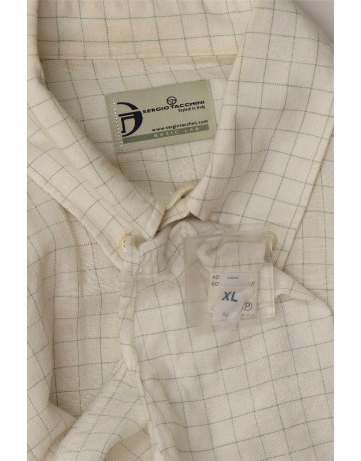 Sergio Tacchini herreskjorte XL hvid ternet linned