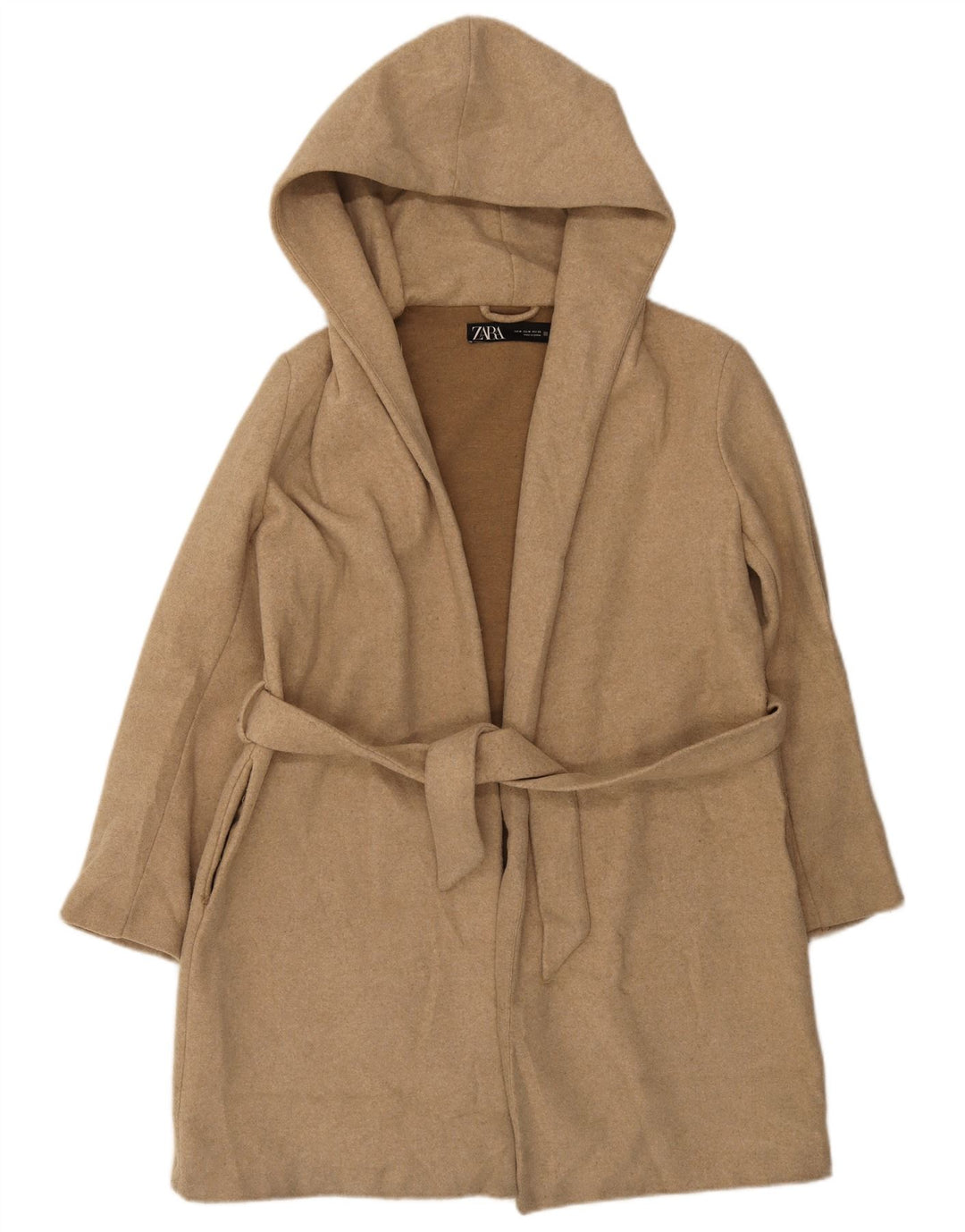 Zara Dame Hætte Loose Fit Overfrakke UK 14 Medium Beige Polyester