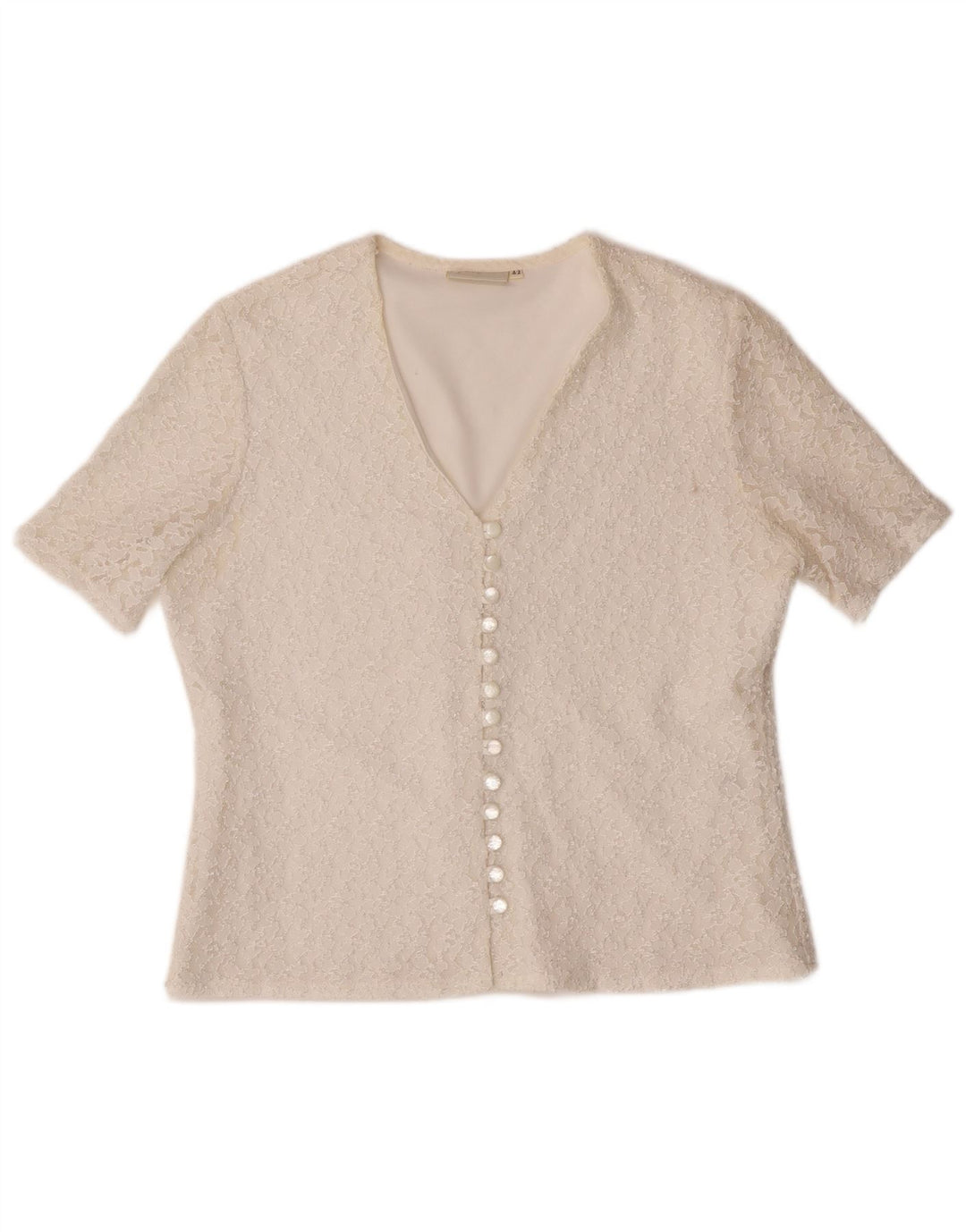 Vintage Dame Kortærmet Skjorte Bluse IT 42 Medium Off White Polyamid