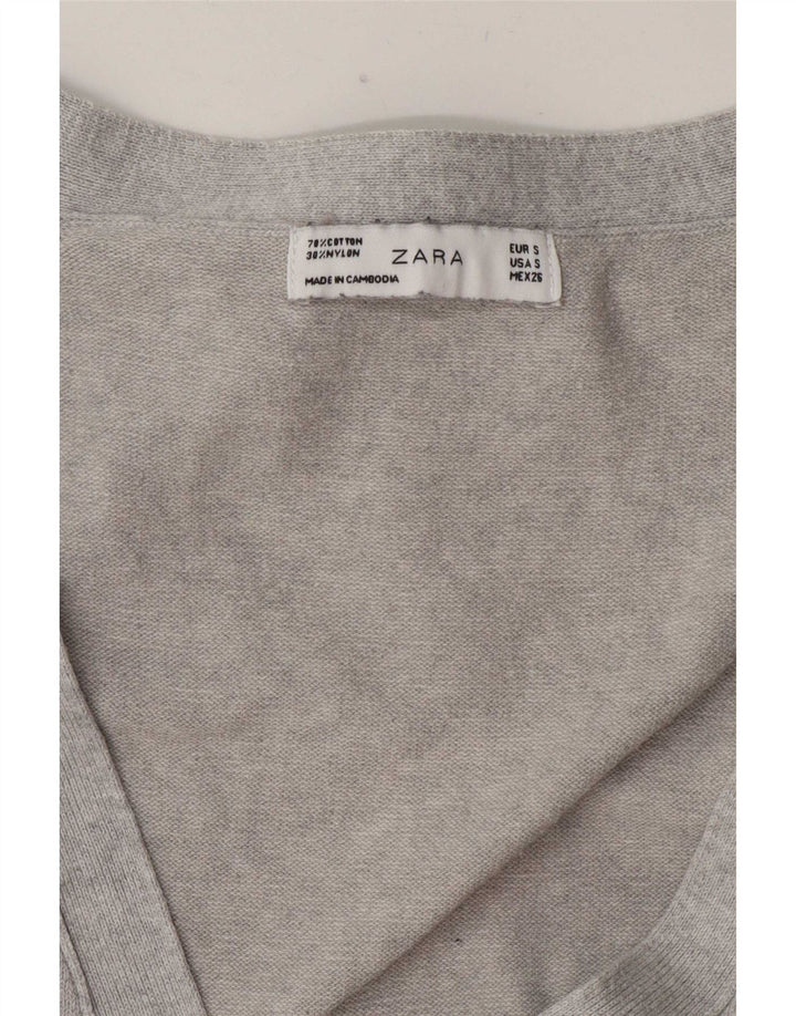Zara Dame Cardigan Sweater UK 10 Lille Grå Bomuld