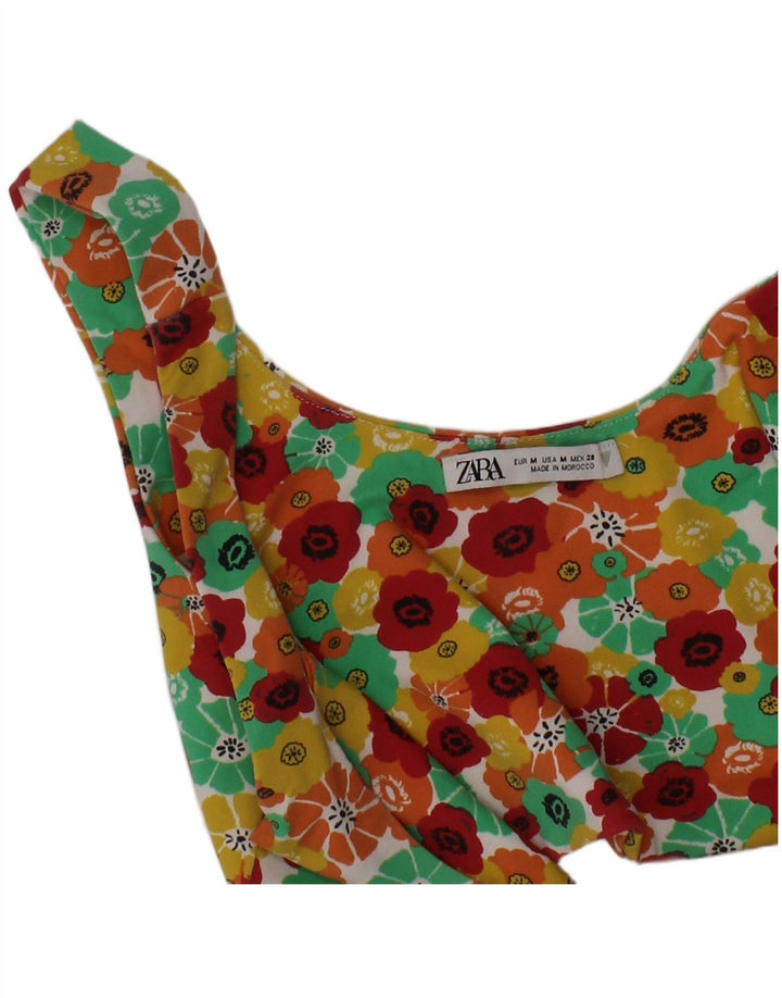 ZARA Graphic Crop Top til kvinder UK 12 Medium Multicolored Floral Colorful