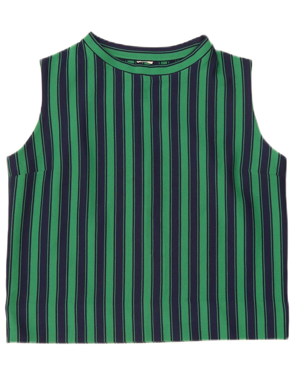 Vintage Womens Sleeveless Blouse Top UK 16 Large Green Striped