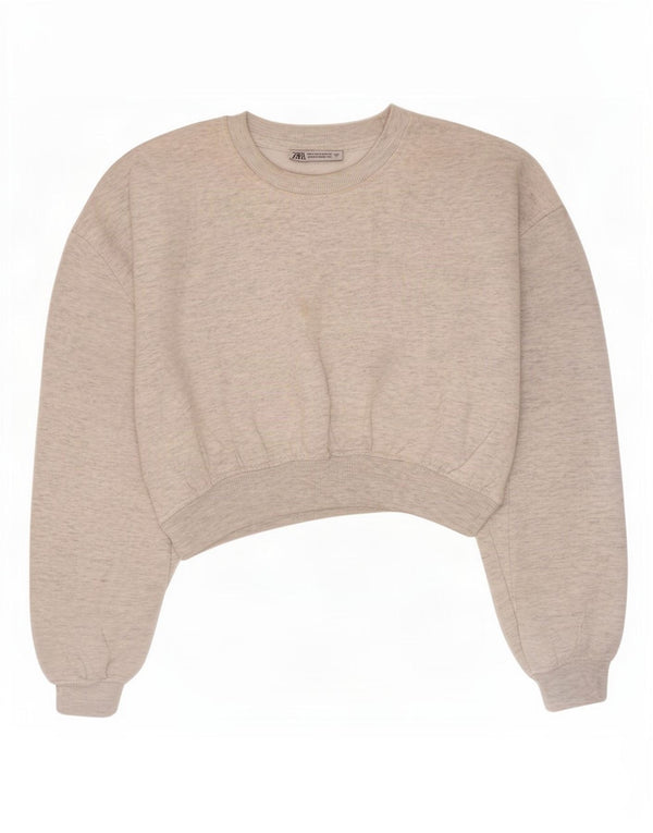 Zara Womens Crop Sweatshirt Jumper UK 14 Medium Grey Bomuld