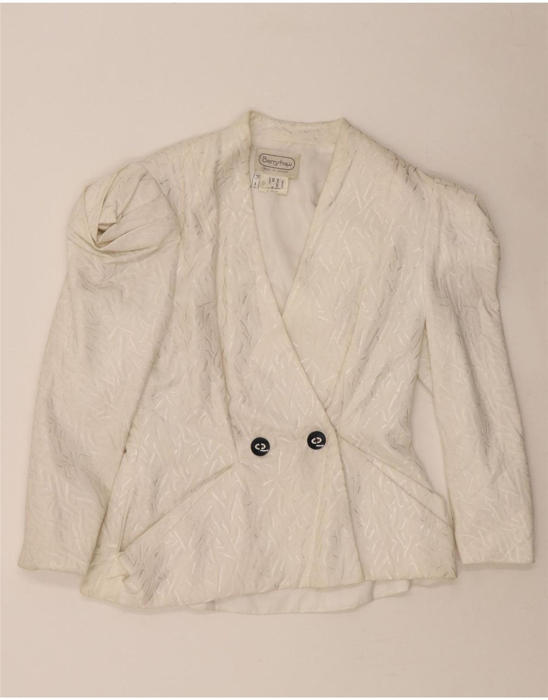 BERNSHAW Womens 3/4 Sleeve Blazer Jacket EU 40 Medium White Geometric Vintage Bernshaw and Second-Hand Bernshaw from Messina Hembry 