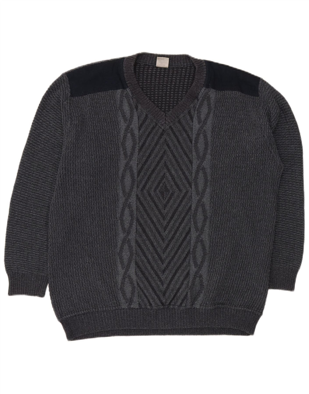 VINTAGE Herre V-hals sweater IT 50 Medium Grå Geometrisk