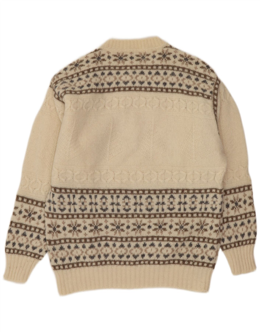 Benetton Herre sweater med rund hals, lille off White Fair Isle Wool