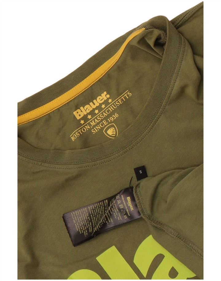 Blauer Herre Grafisk T-Shirt Top Lille Khaki Bomuld