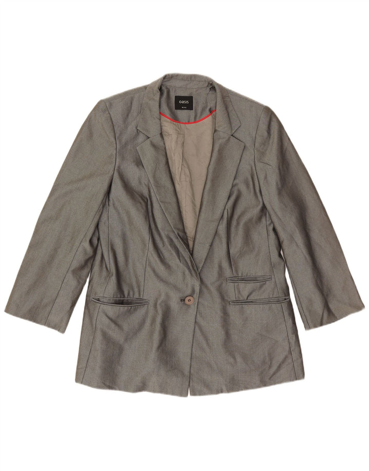 Oasis Dame 3/4 ærmer 1 knap blazerjakke UK 16 Stor grå polyester