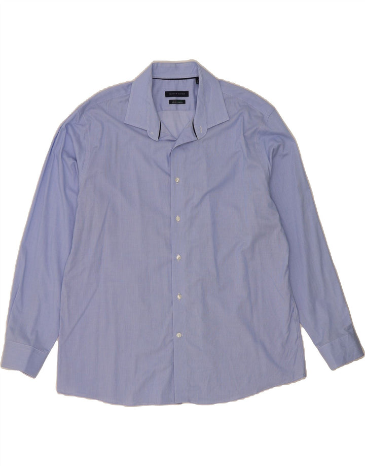 TOMMY HILFIGER Mens Slim Fit Shirt Size 18 2XL Blue Houndstooth Vintage Tommy Hilfiger and Second-Hand Tommy Hilfiger from Messina Hembry 