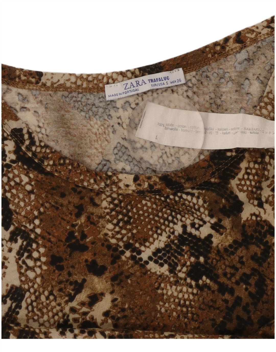 ZARA Womens Oversized Crop T-Shirt Top UK 10 Small Brown Animal Print