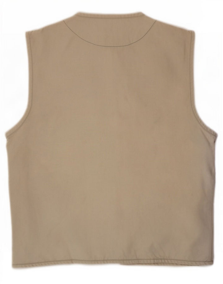 Vintage Womens Utility Gilet UK 14 Medium Beige Cotton
