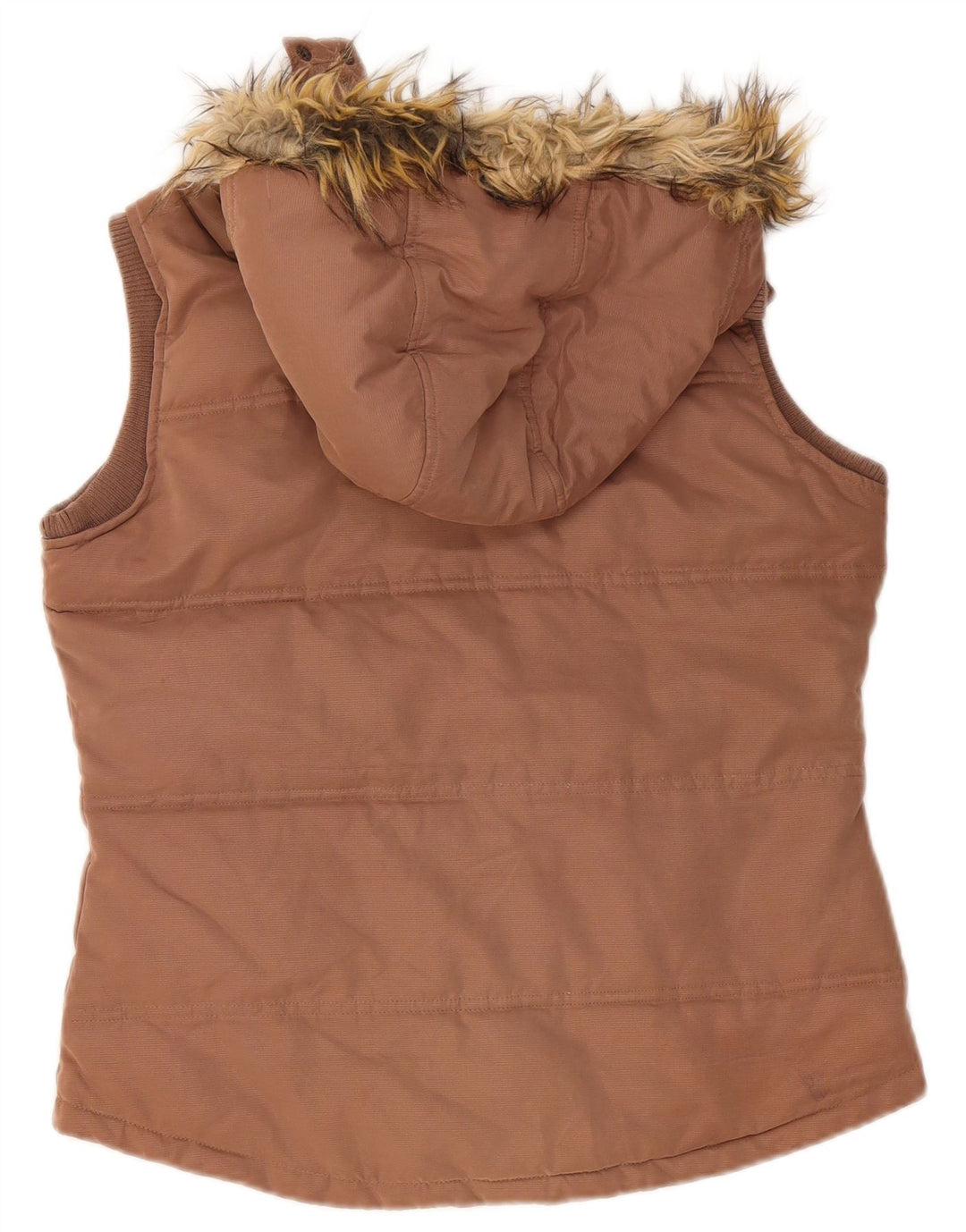 Fat Face Dame Hætte Polstret Gilet UK 12 Medium Brun Polyester